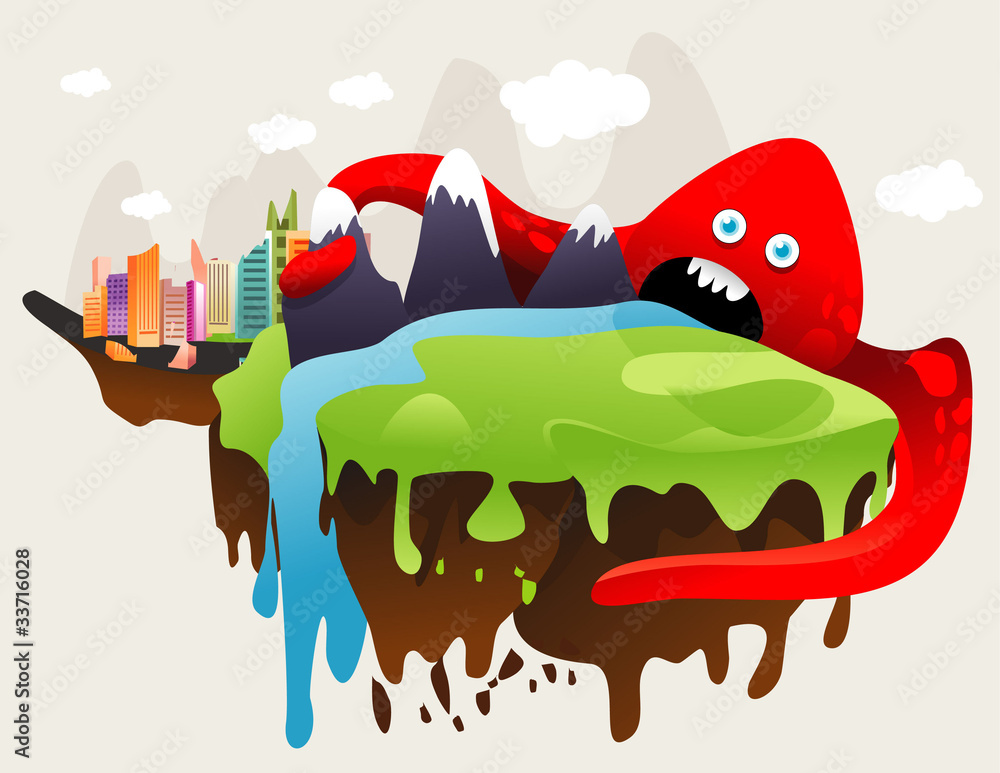 Obraz premium mounstruo destruyendo la ciudad en vector