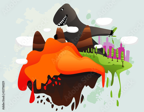 mounstruo destruyendo la ciudad en vector