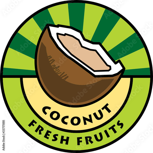 Fruit label, coconut, vector illustration