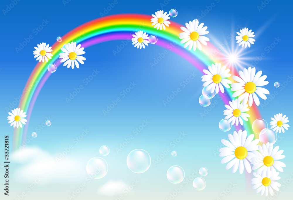 Rainbow and flowers