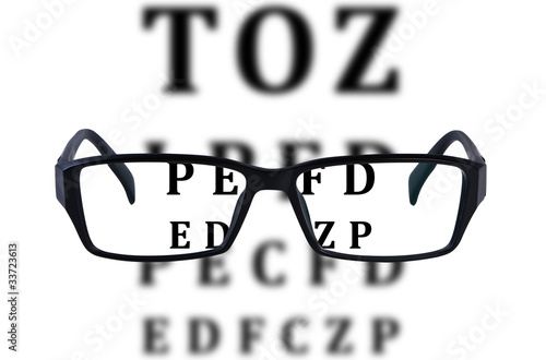 Eye glasses isolated with eye chart background.