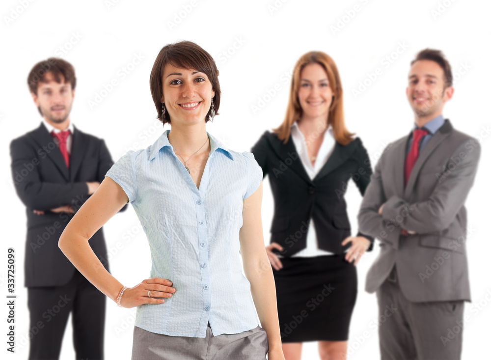 Beautiful smiling businesswoman smiling in front of her team Beautiful smiling businesswoman smiling in front of her team