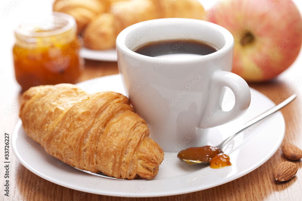breakfast with coffee and croissant breakfast with coffee and croissant