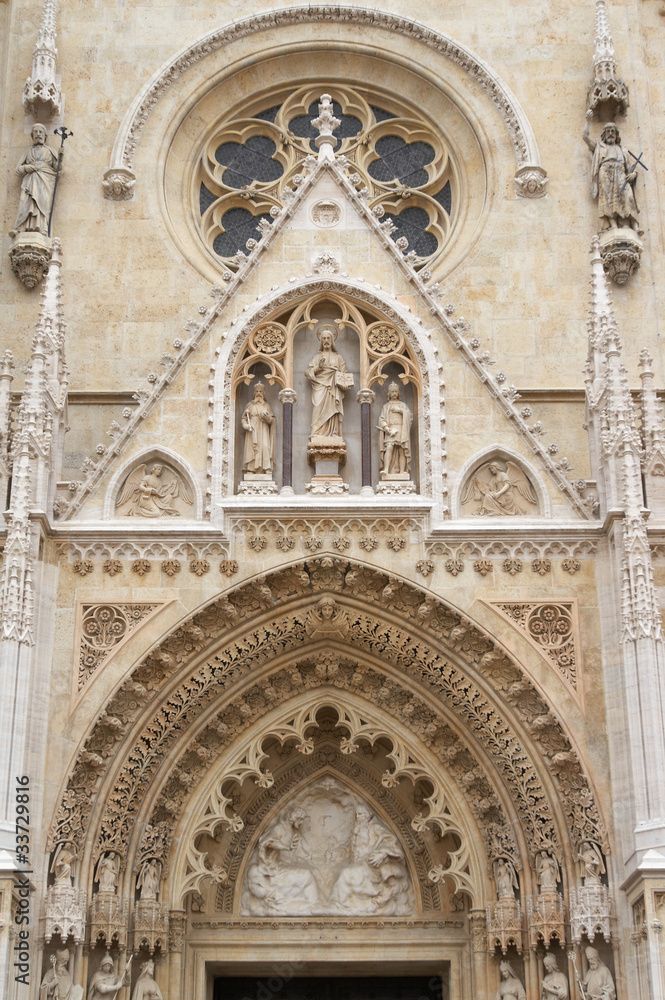 Croatia, Zagreb. Elements of the facade of the cathedral