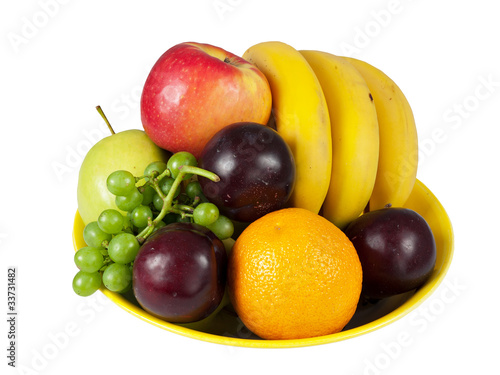 Bowl of assorted fresh fruit, isolated