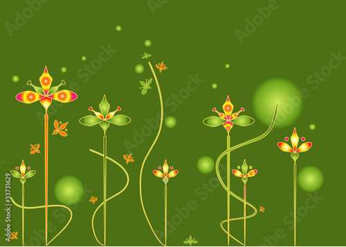 Flowers on green background