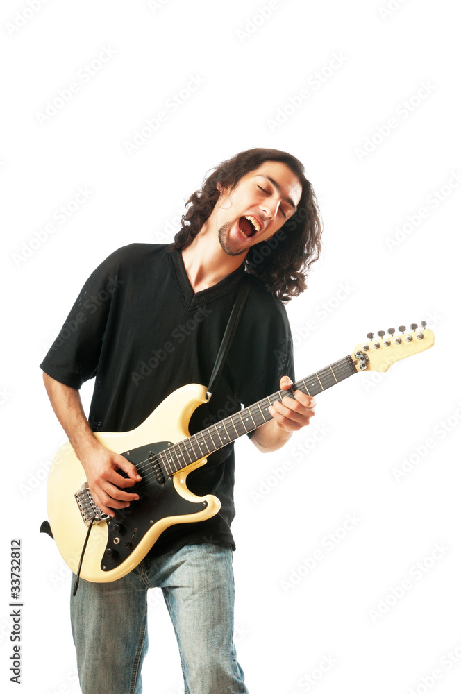 Guitar player isolated on the white background Guitar player isolated on the white background