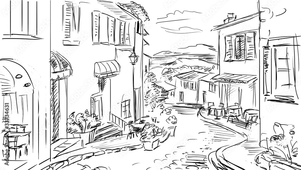Fototapeta premium old town - illustration sketch