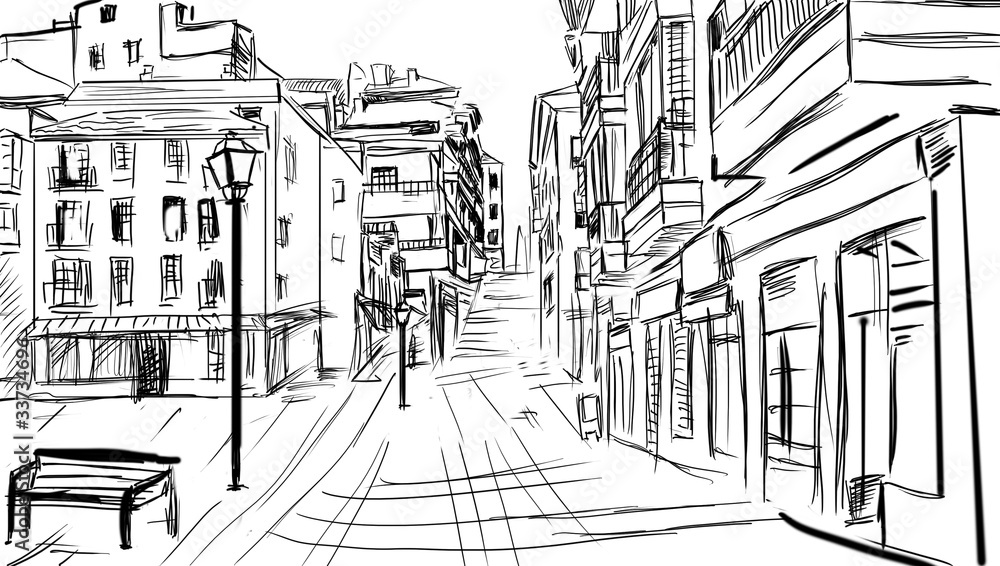 Fototapeta premium old town - illustration sketch