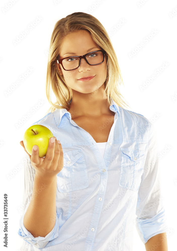 Portrait of an attractive young woman with an apple Portrait of an attractive young woman with an apple
