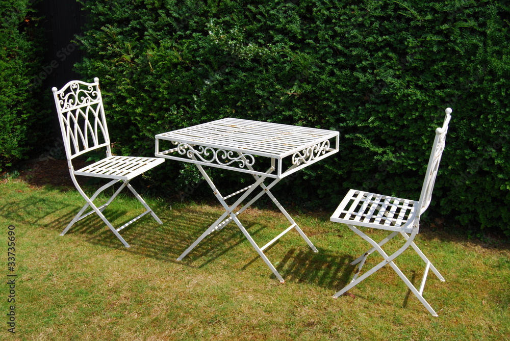 White metal garden furniture - table and two chairs White metal garden furniture - table and two chairs