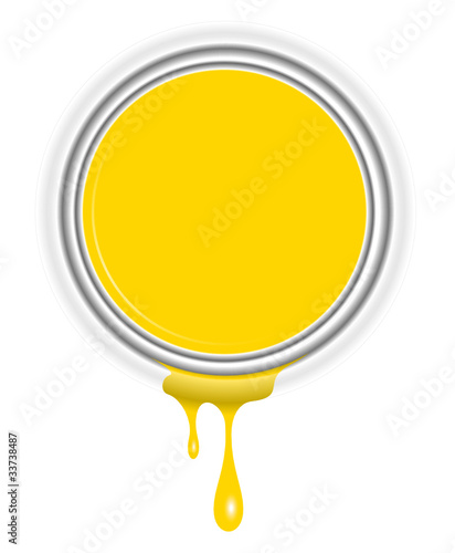 couvercle pot de peinture et coulure jaune