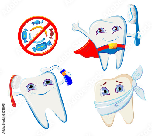 collection of smiling teeth hygiene accessories