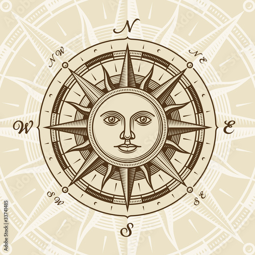 Vintage sun compass rose