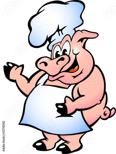 Hand-drawn Vector illustration of an Pig Chef wearing apron © Poul Carlsen