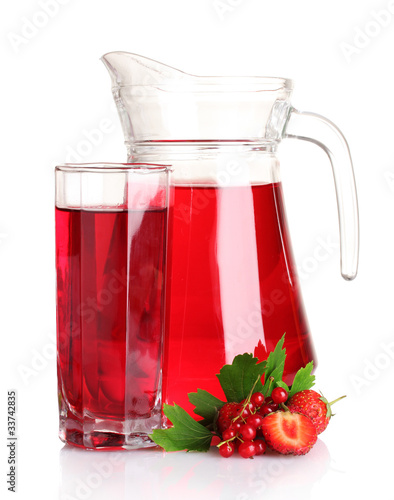 fresh summer berries and juice isolated on white