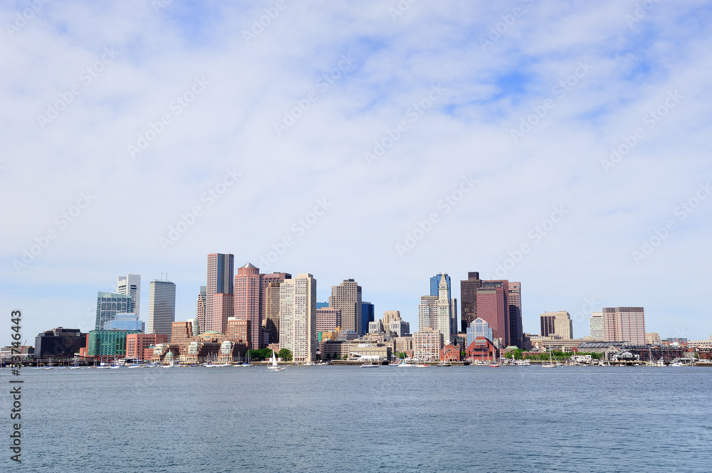 Boston skyline over sea