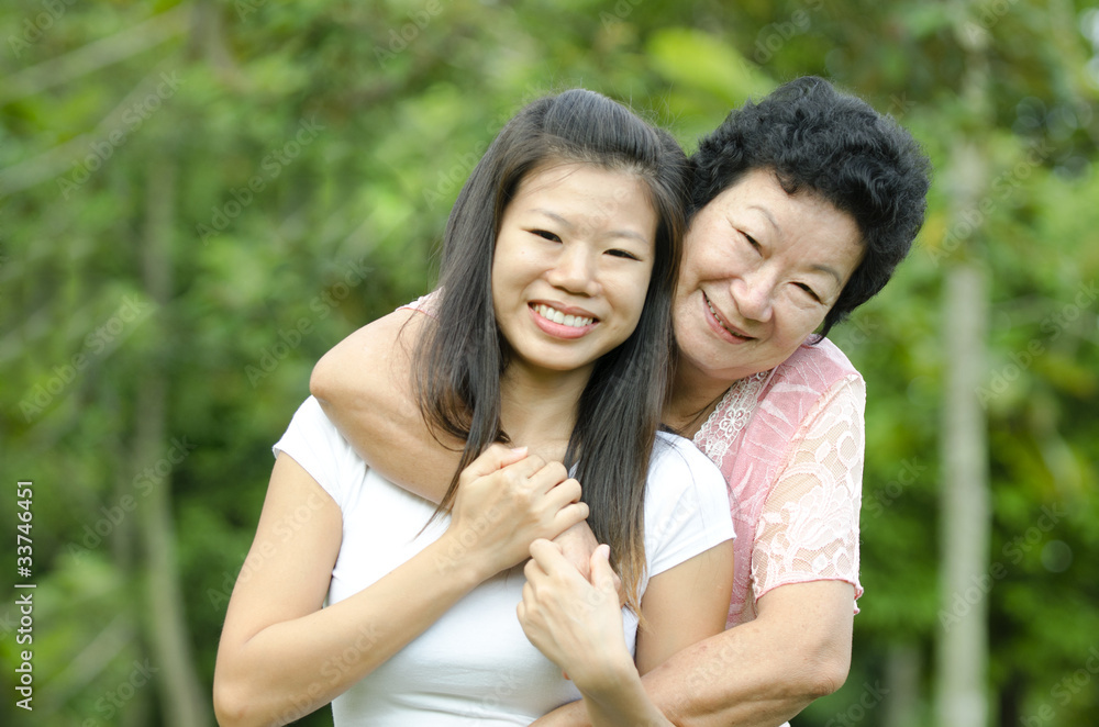 portrait of asian mother and daugther