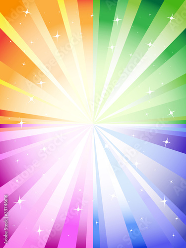 A colorful background with a burst and stars