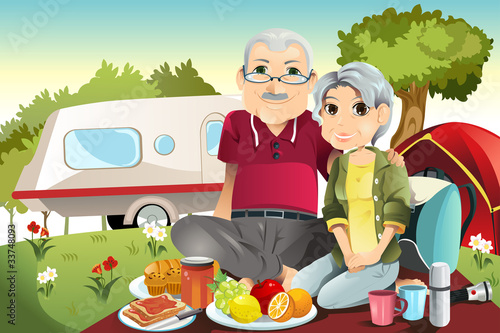 Senior couple camping
