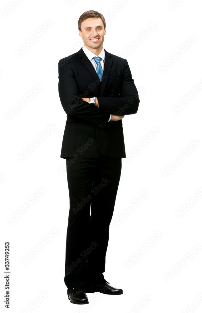 Full body portrait of happy smiling business man, isolated Full body portrait of happy smiling business man, isolated
