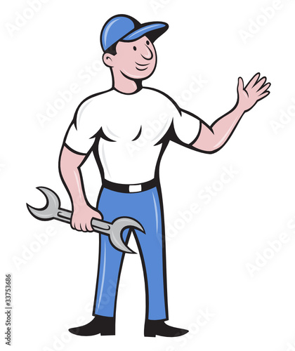 mechanic repairman spanner waving hand
