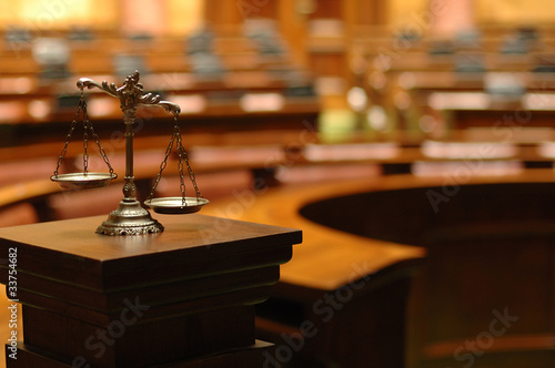 Decorative Scales of Justice in the Courtroom photo