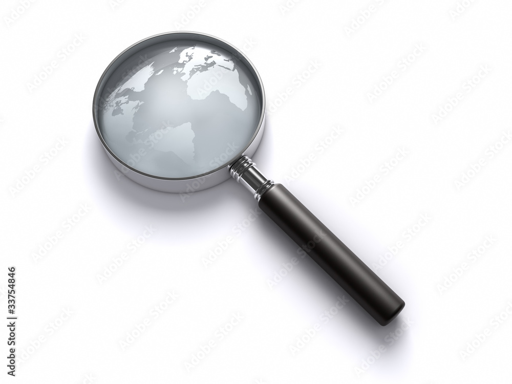 Magnifying Glass with World Map. Magnifying Glass with World Map.
