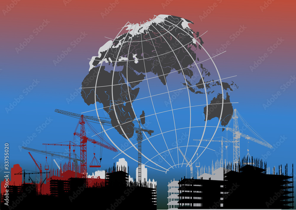 house building and the globe silhouette house building and the globe silhouette