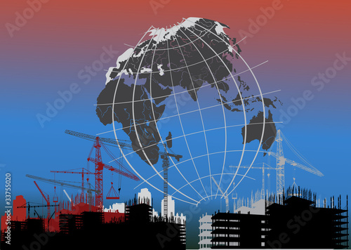 house building and the globe silhouette