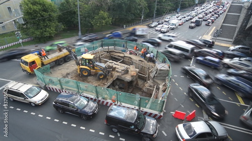Traffic jam caused road work