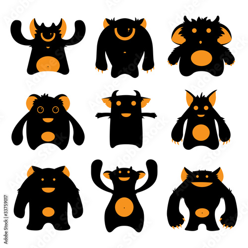 Set of cartoon cute monsters silhouettes