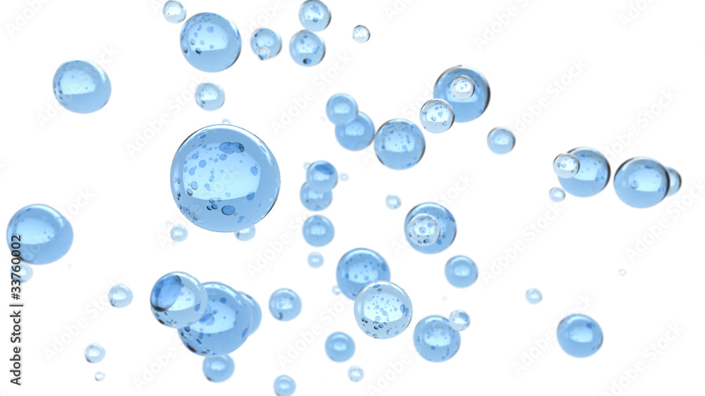 3D rendering of blue water bubbles