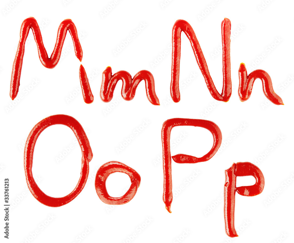 letters made of ketchup on white background letters made of ketchup on white background
