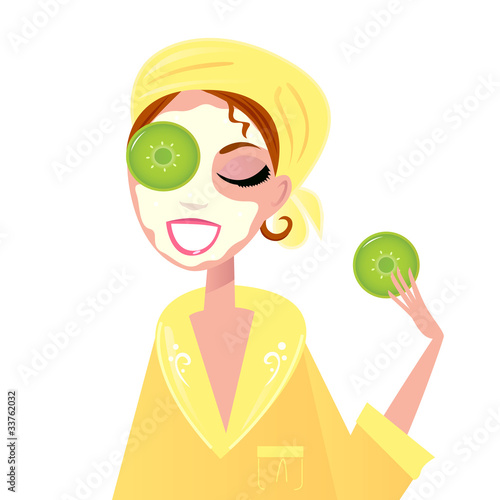 Skin care: Girl having spa facial mask isolated on white