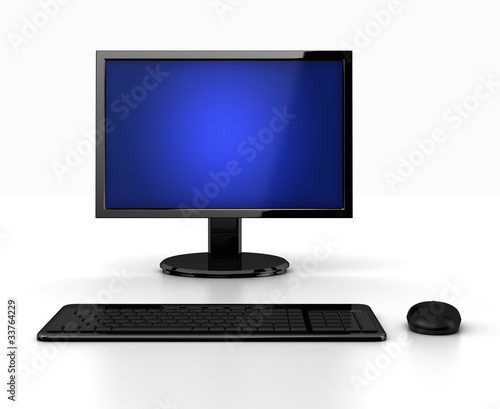 Glowing lcd screen with mouse and keyboard