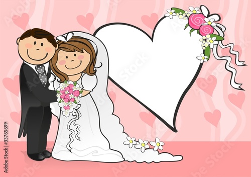Newlyweds pink heart background photo