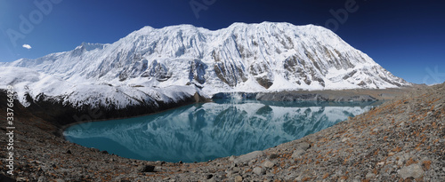 Tilicho peak reflection in the Tilicho lake, Nepal photo