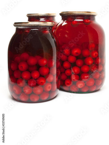 jar with preserved cherries