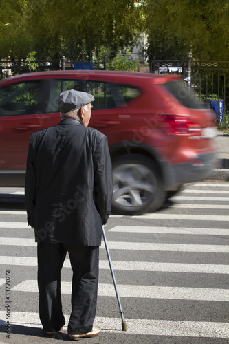 Old  man   waiting  crosswalk