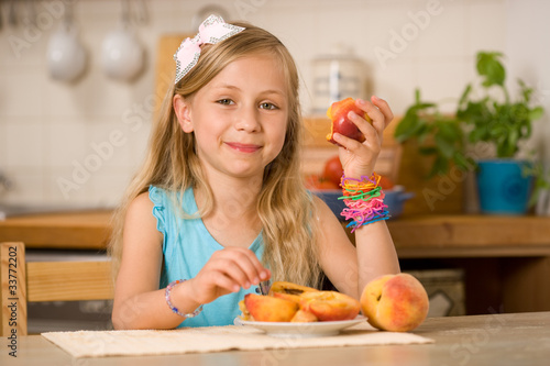 girl with peach