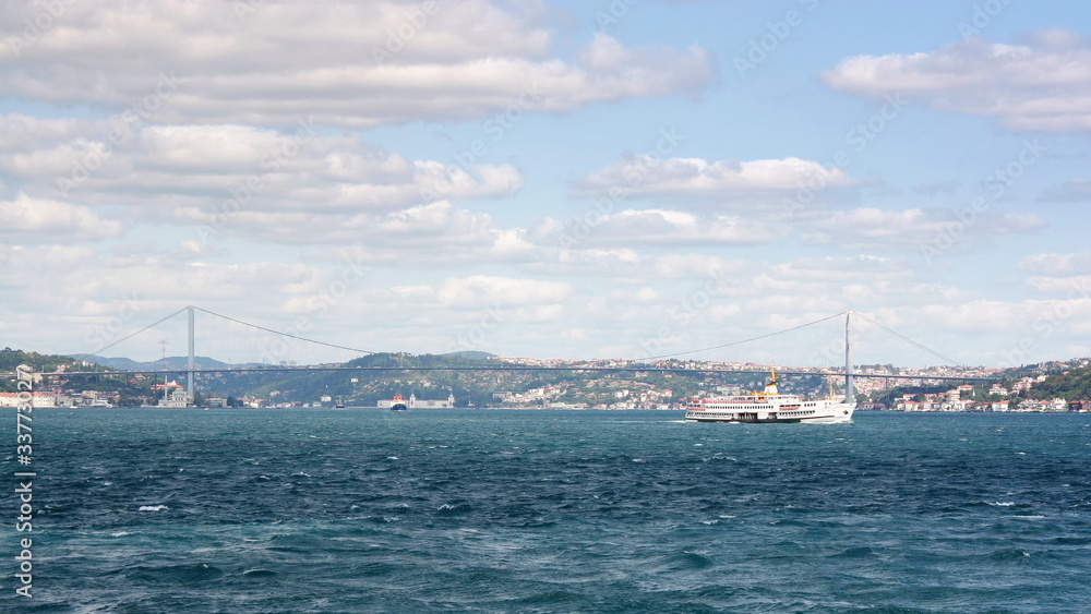 Bosporus sea with suspended bridge in Istanbul