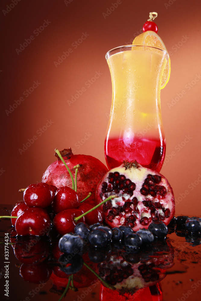 Tequila Sunrise with grenadine and orange juice Tequila Sunrise with grenadine and orange juice