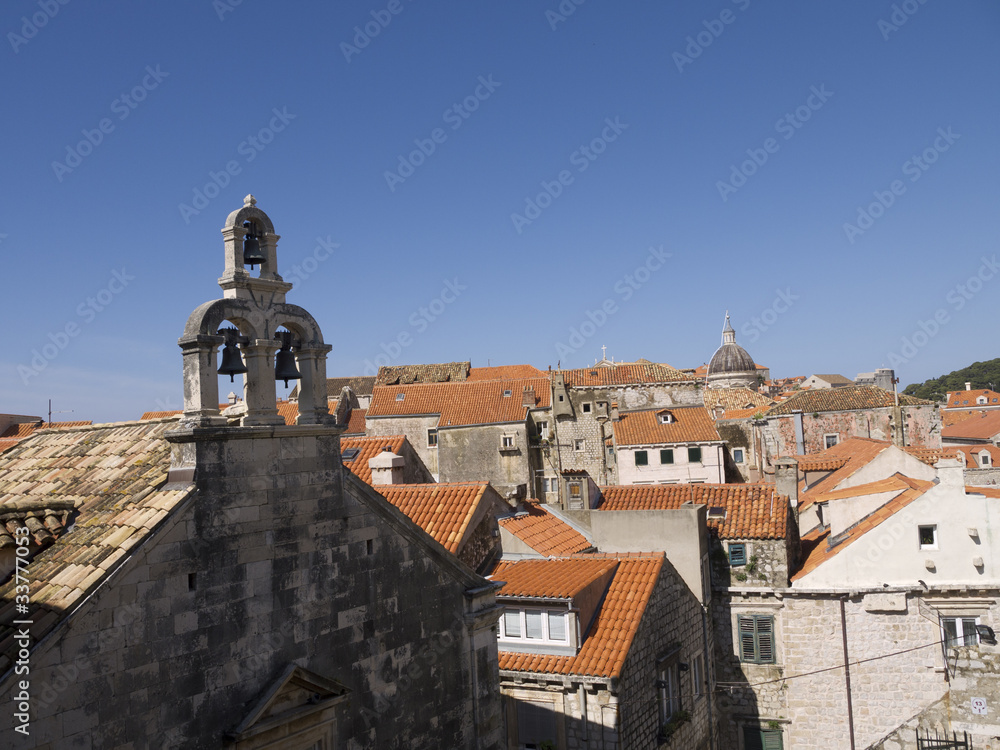 Church bell tower in Walled City of Dubrovnic in Croatia Europe