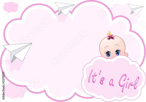 Neonata Sfondo Nuvola-Baby Girl Cloud Background-Vector photo