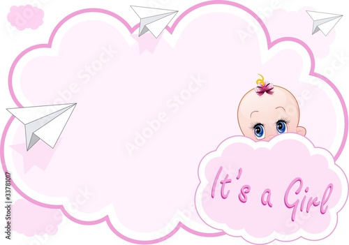 Neonata Sfondo Nuvola-Baby Girl Cloud Background-Vector