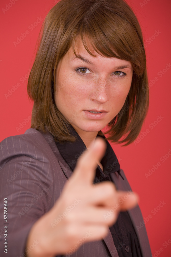 woman pointing with finger