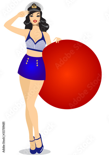 Pin-up girl holding placecard