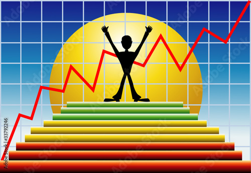 Businessman on top of the stairs