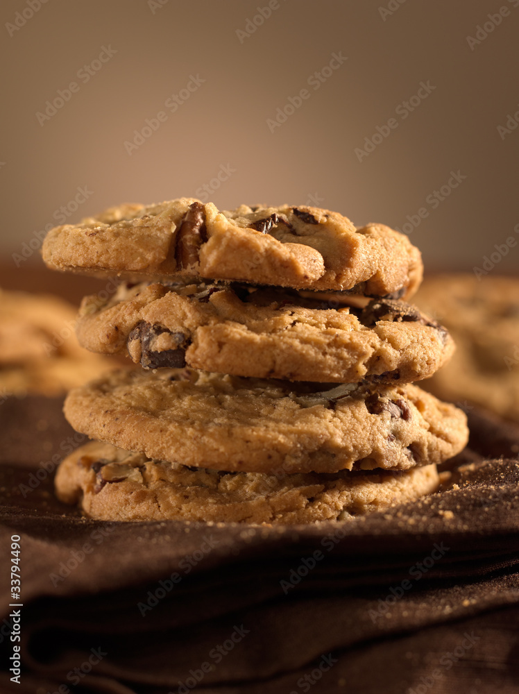 chocolate chip cookies shot with selective focus. chocolate chip cookies shot with selective focus.
